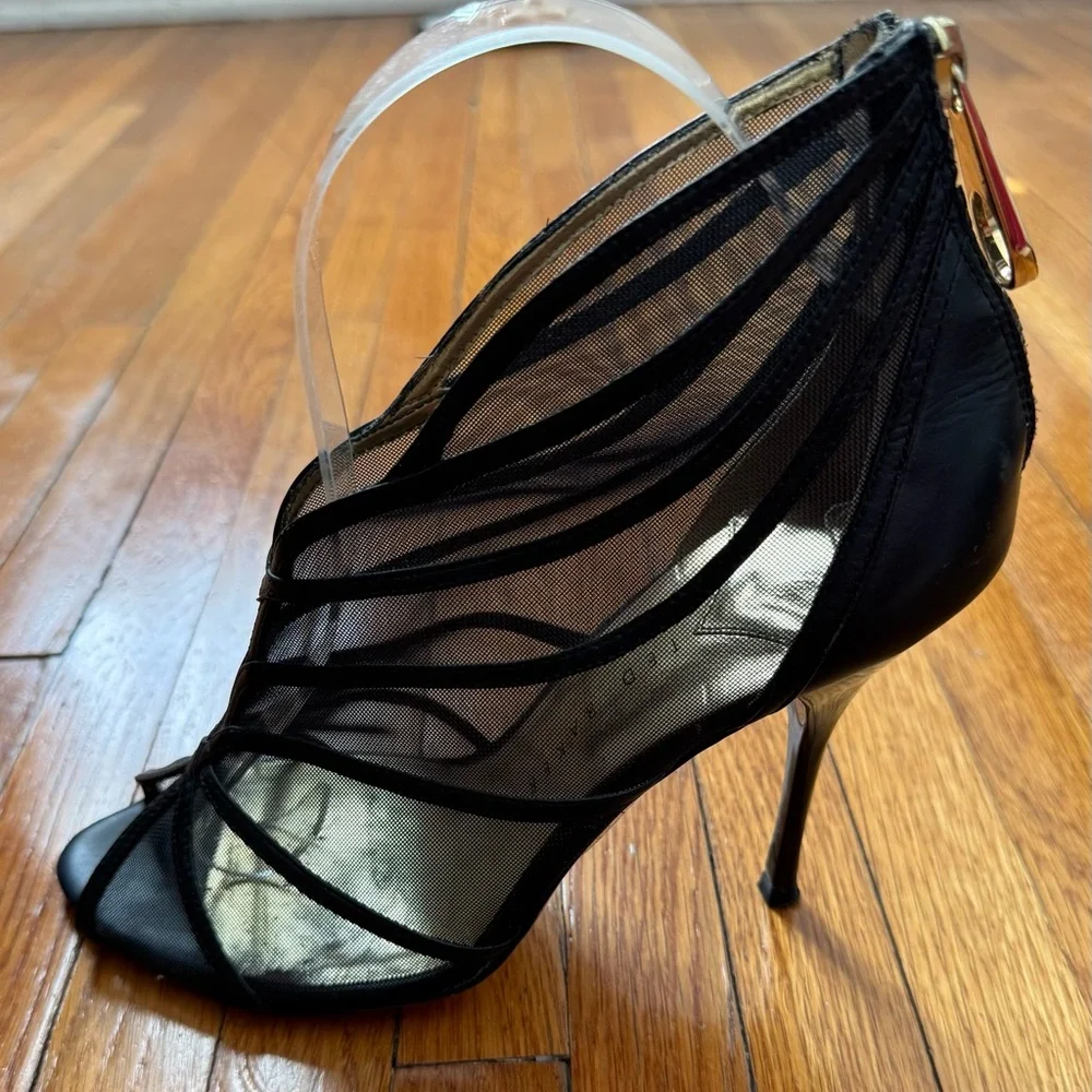 Ted Baker Taminaa Black Mesh open toe leather detailing high Heel pumps, size 7